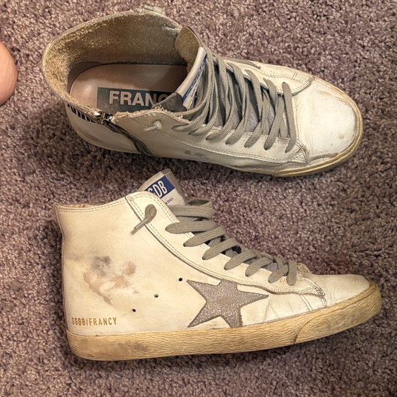 Golden Goose White and Gray High-Top Sneakers - Picture 1 of 5